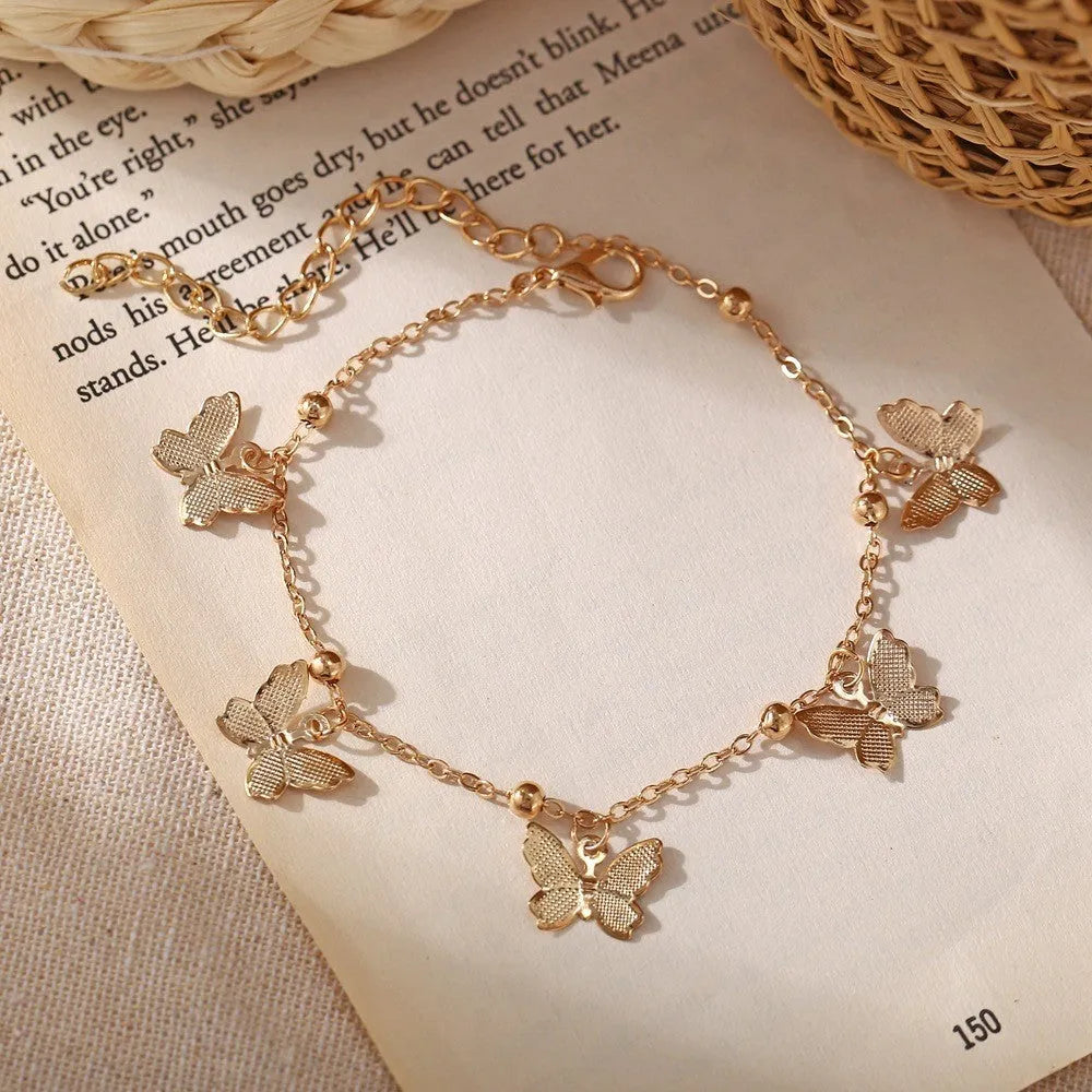 Handmade hollow butterfly anklet for women in gold or silver alloy with animal zodiac modelling