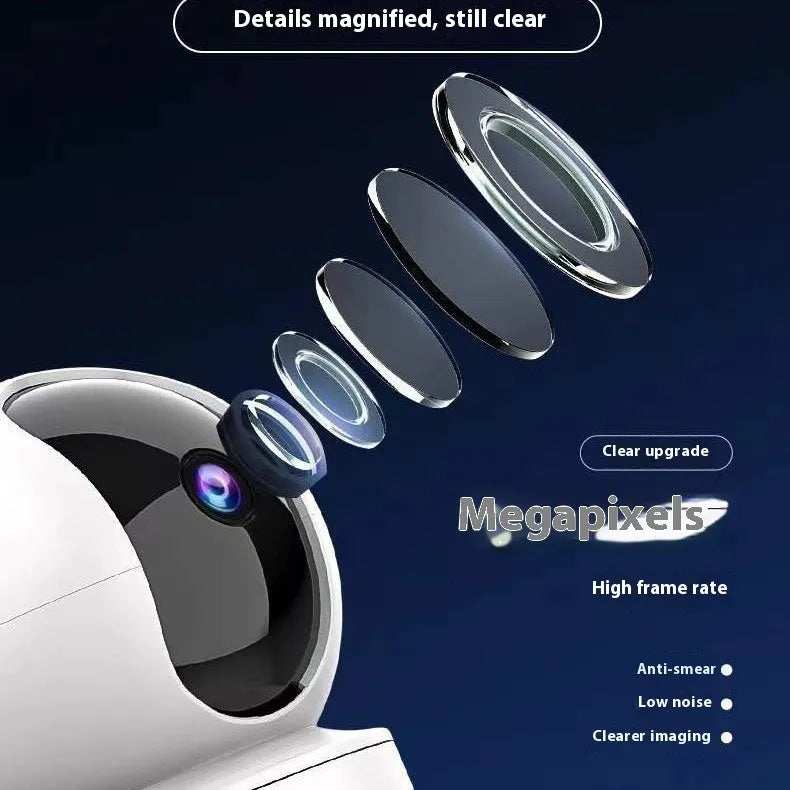 5G dual band wireless security camera with night vision and built-in microphone on a white background