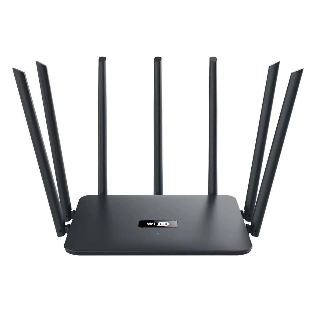 Black and white dual-band 5G gigabit router with multiple antennas for through-wall WiFi coverage