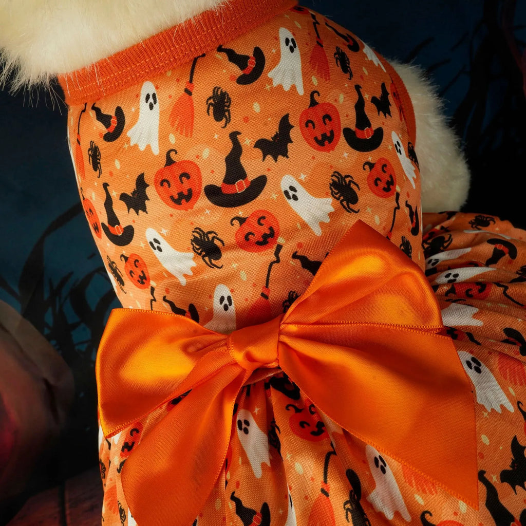 Orange polyester pet Halloween dress for dogs and cats in size M