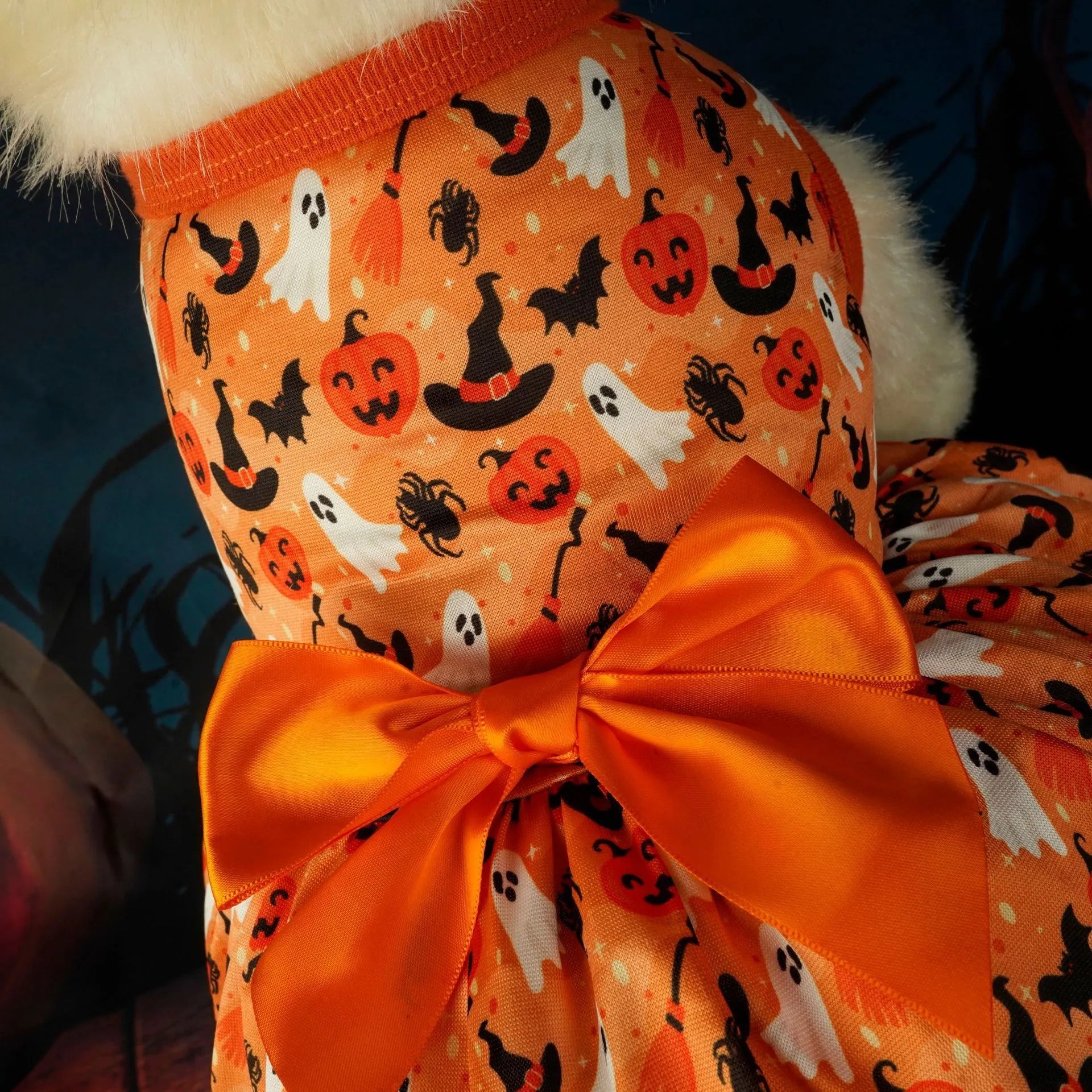 Orange polyester pet Halloween dress for dogs and cats in size M