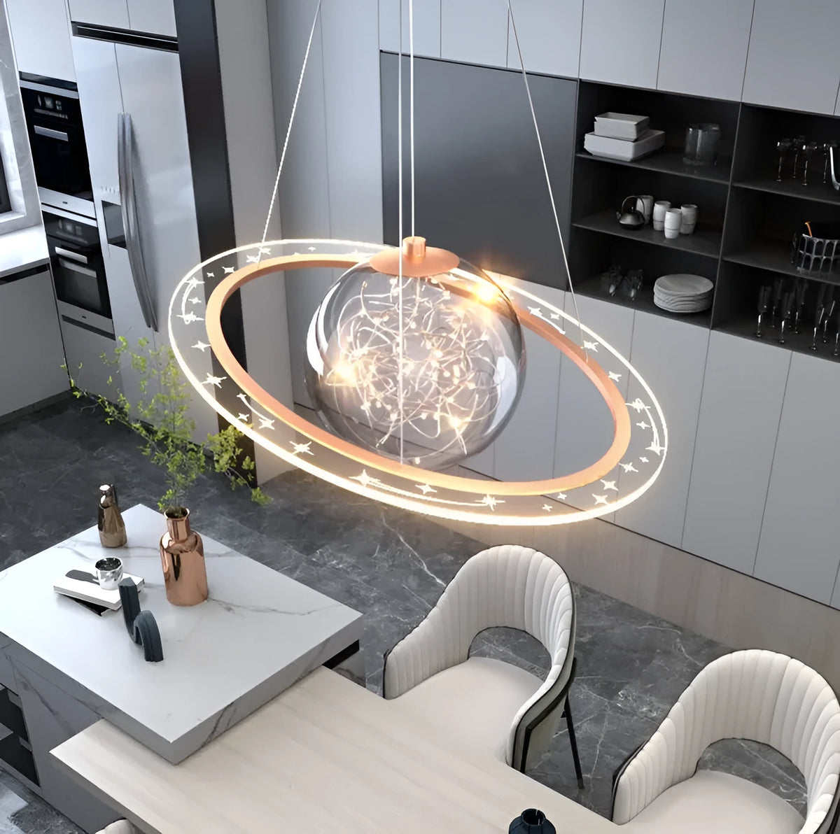 Iron LED pendant lamp in black, gold or rose gold, 37cm 48cm 60cm, for bedroom or living room ceiling