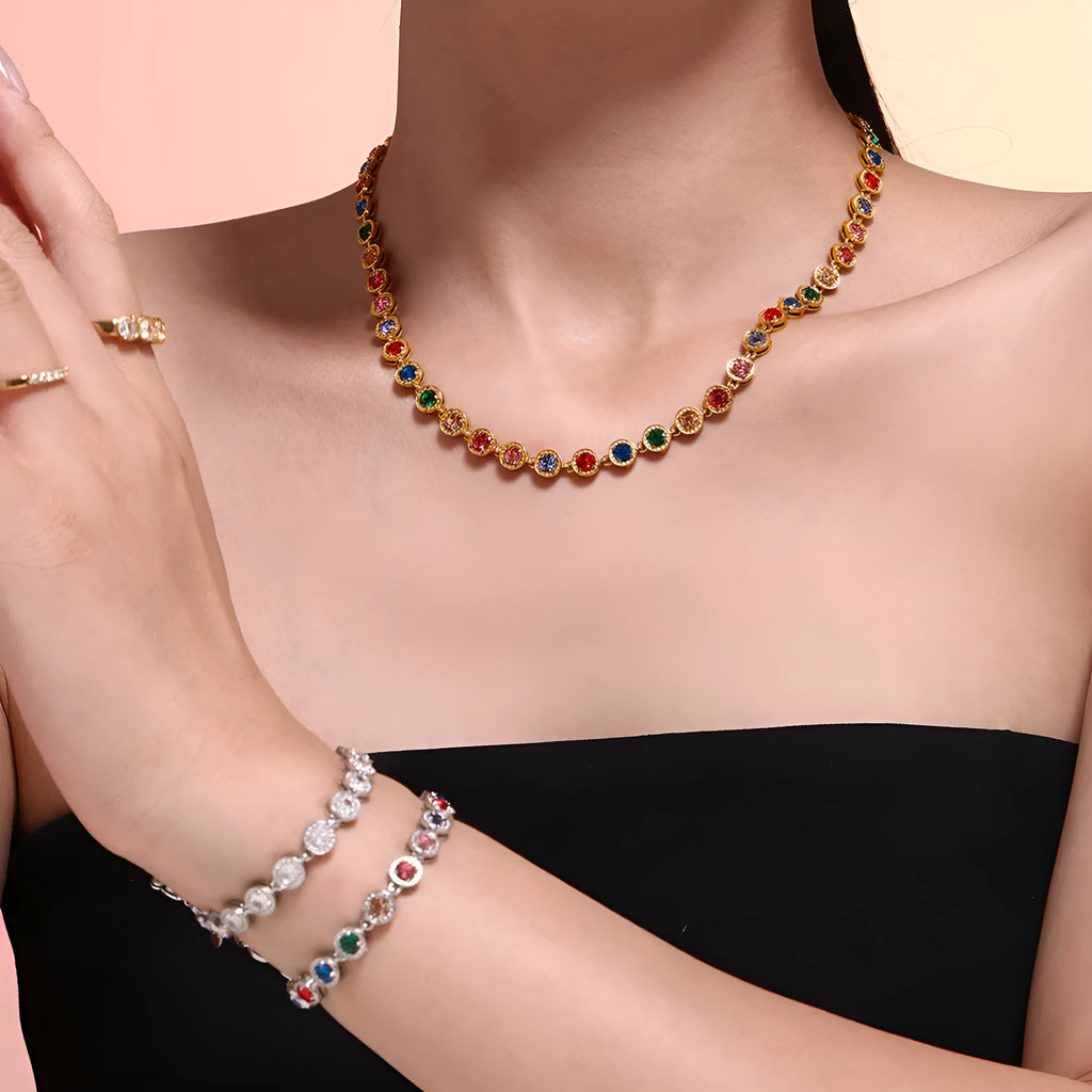 Titanium steel zircon necklace for women with regular chain in gold or steel colour