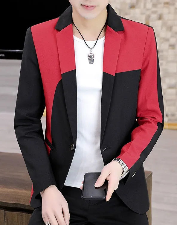 Blazer Hombre Man Suit Coat in Black and Red Asian fit polyester formal blazer