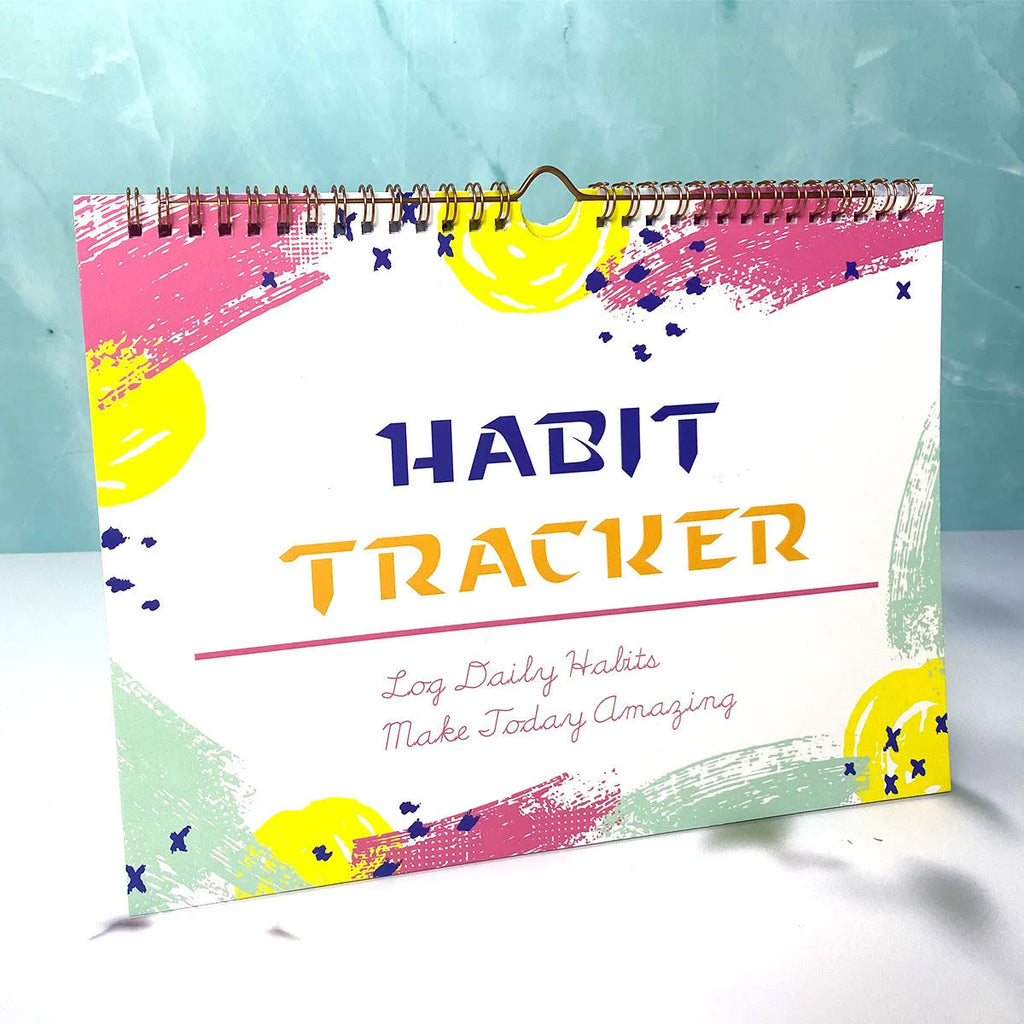 English habit tracking book with 12 pages in A5 size, available in four two-tone colours