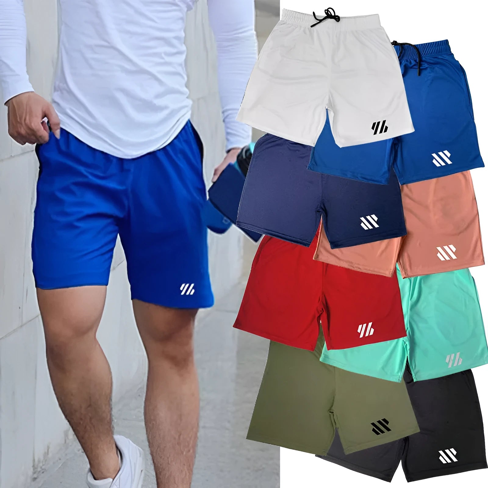 Metal silk fabric sports shorts in a loose fit for running, shown in one of nine available colours.