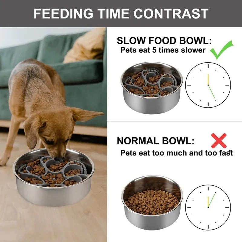 Red silicone dog slow feeder insert with spiral design and suction cups on base