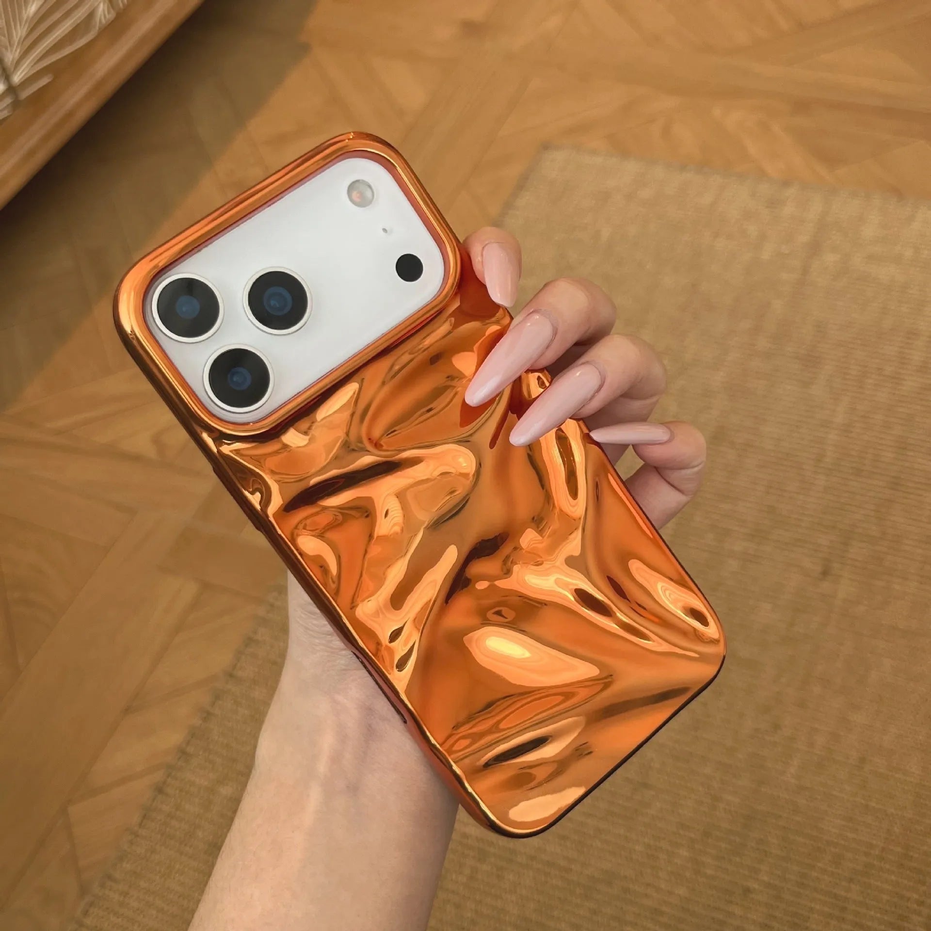 Soft shell TPU phone case in electroplated orange with water ripple three-dimensional pattern for iPhone