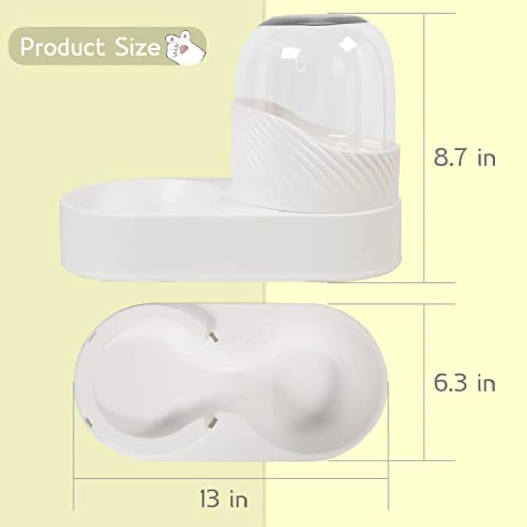 Pure white gravity cat feeder and water dispenser set with wave-shaped shell.