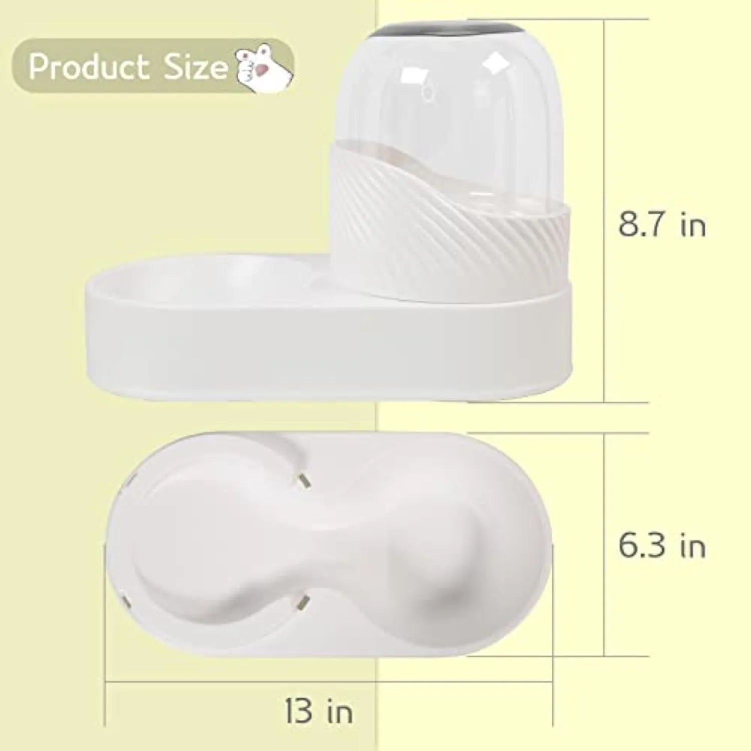 Pure white gravity cat feeder and water dispenser set with wave-shaped shell.