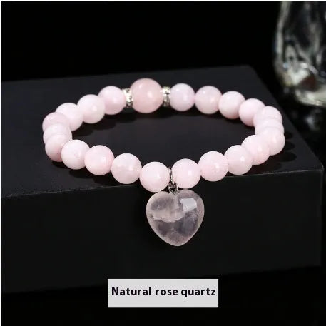 Handmade geometric love pendant bracelet with natural crystal beads in choice of six stone types