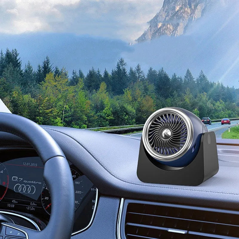 12v portable car heating fan in navy blue colour with cigarette lighter plug for fog and frost removal