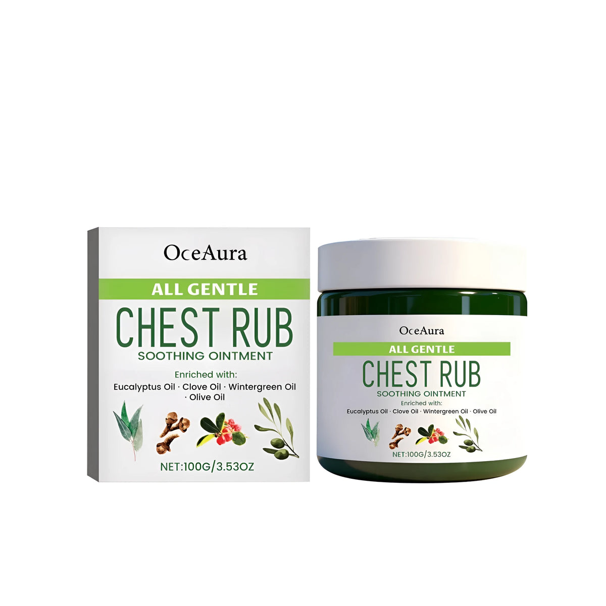 Chest soothing massage cream 100g with mint extract, eucalyptus oil, clove oil, wintergreen oil, olive oil and vitamin E