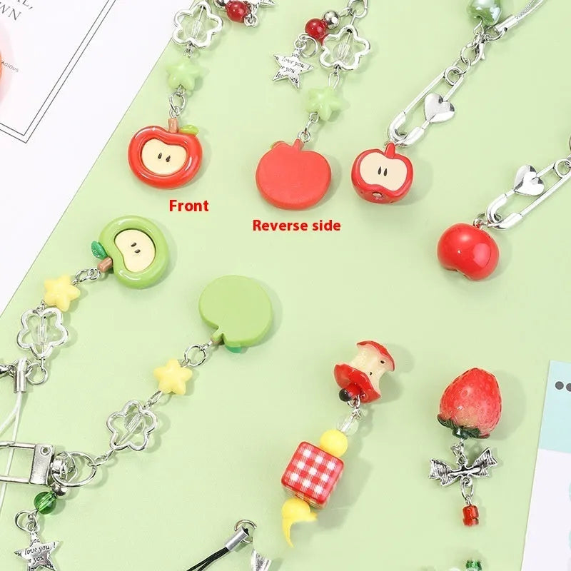 Fruit-themed mobile phone earphone bag pendant keychain in plastic/resin with rope attachment