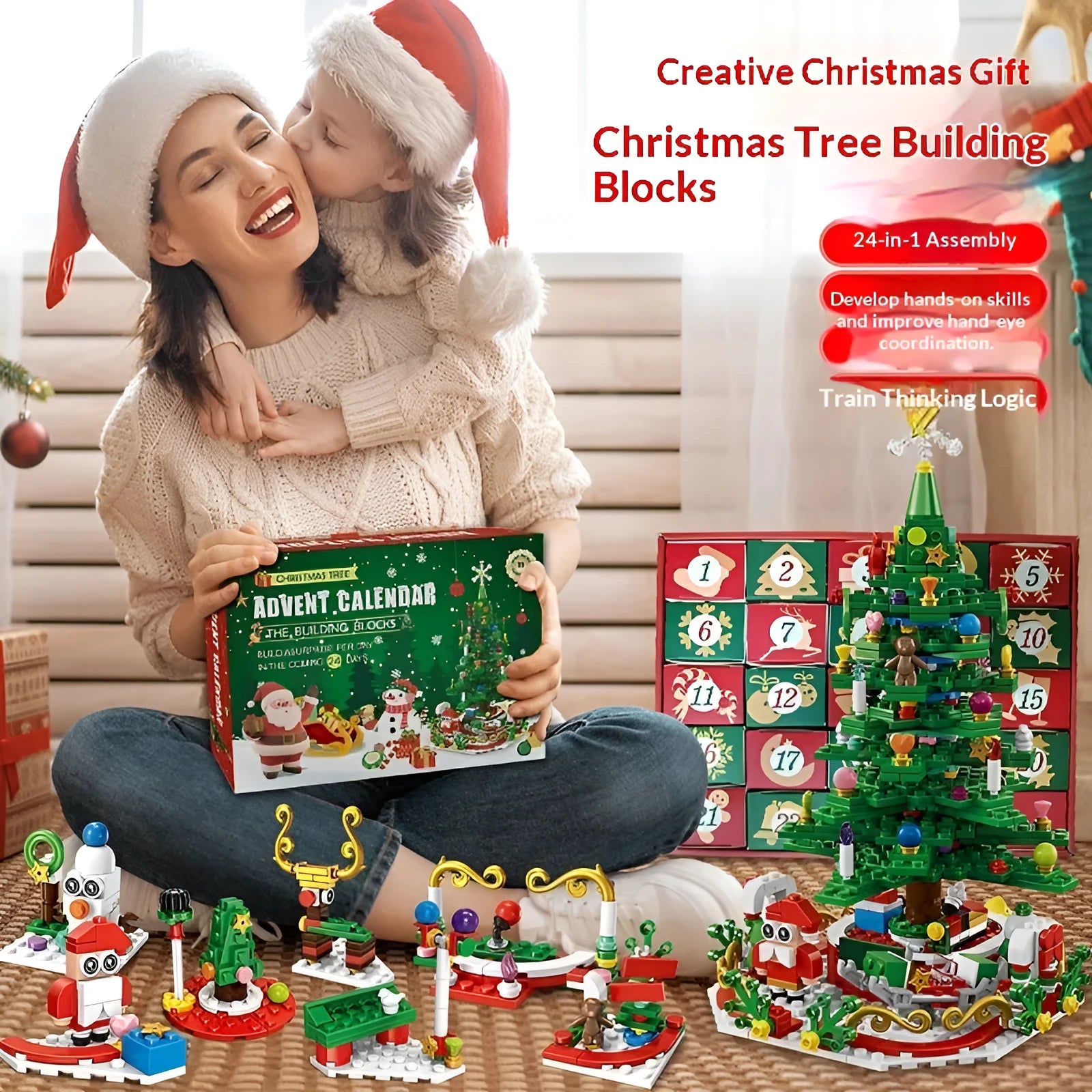 Christmas tree building block set with surprise blind box for kids