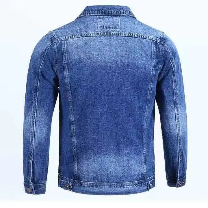 Men's denim workwear jacket in black gray, Korean slim fit, loose version, straight hem, conventional sleeves