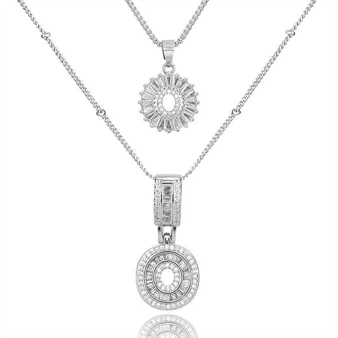 26 English letters copper-plated gold diamond initial pendant necklace with adjustable chain on display