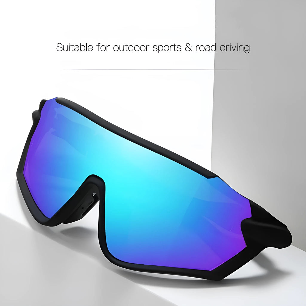 UV400 bicycle windproof goggles with full rim PC frame in DL1 colour, side view showing lens curve
