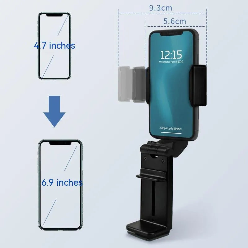 H22 black 360-degree rotary collapsible mobile phone holder on desktop