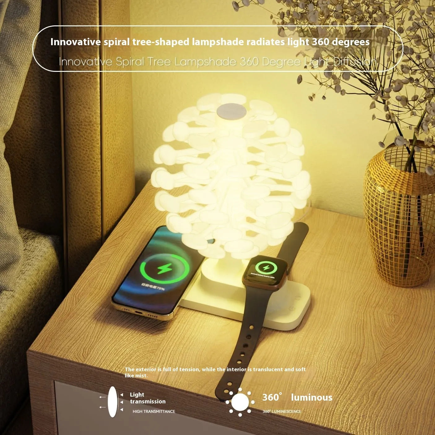 Spiral tree design LED table lamp with geometric modelling for modern home decor
