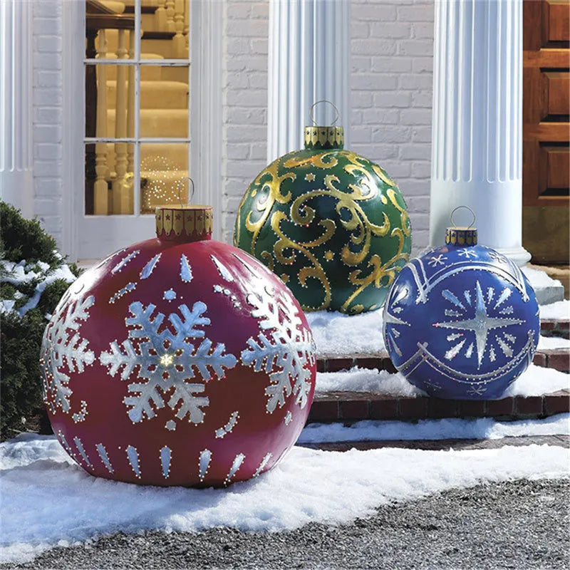 60cm PVC inflatable Christmas ball outdoor decoration in garden setting