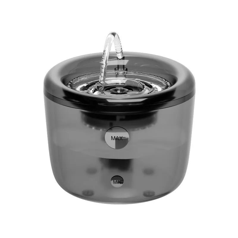 Grey automatic pet water fountain with circulating filter system for cats and dogs