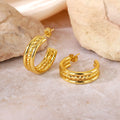 Geometric line splicing earrings in gold titanium steel, 25mm size, for sensitive ears