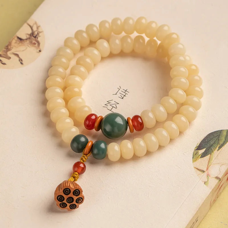Wooden Bodhi bracelet with 6*9mm flat round beads and double-ring clasp for 15-20cm wrists