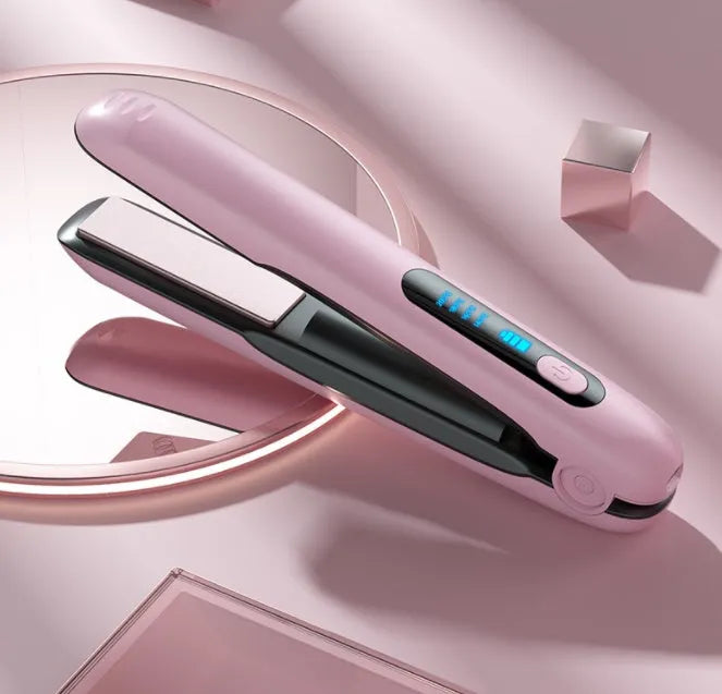 Wireless hair straightener flat iron in black with 28mm heating plate and LED temperature display