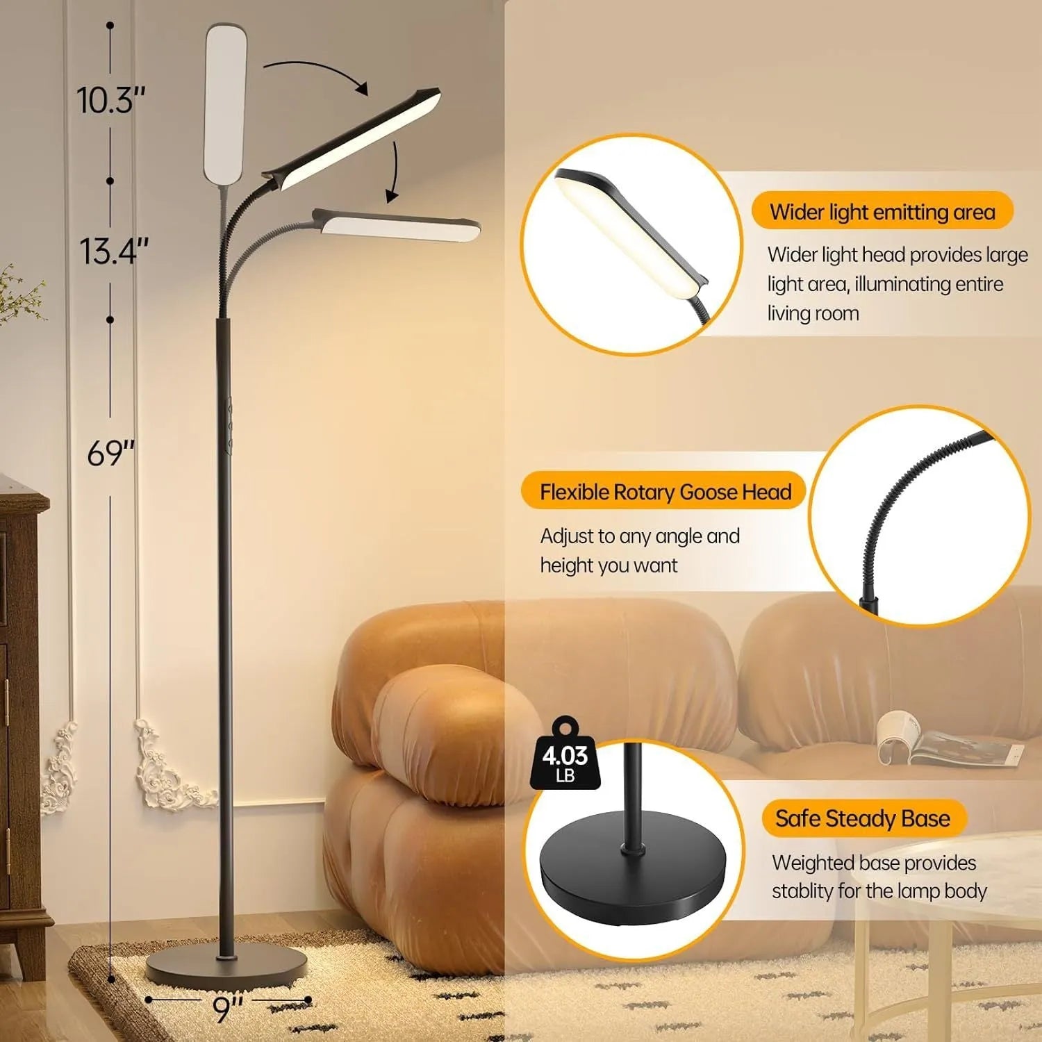 Simple modern LED floor lamp with remote control for bedroom and study use