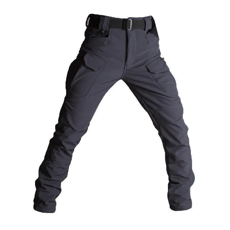 IX7 Shell tactical trousers for men, bamboo fibre, solid colour, fleece-lined, winter outdoor wear