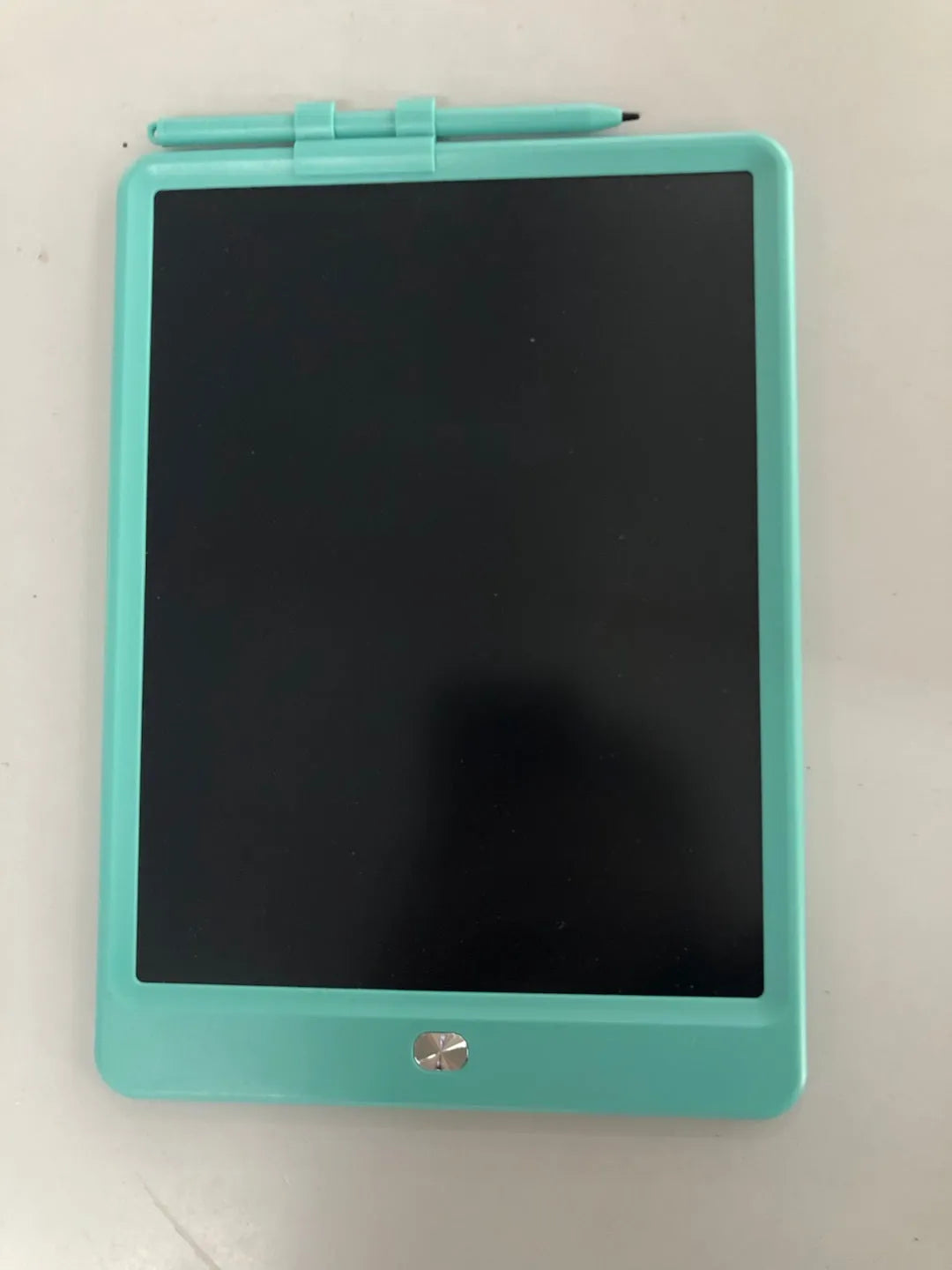 10 inch children's LCD writing tablet with colourful screen, blue plastic frame, stylus included