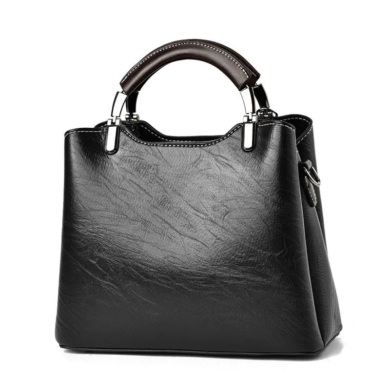 Simple Retro small horizontal square PU crossbody handbag for women in black with outer slit pocket