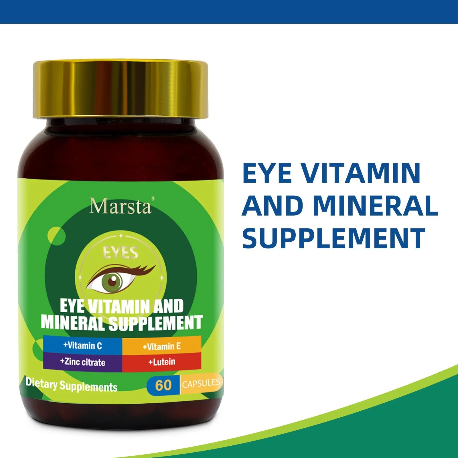 Eye Vitamin And Mineral Supplements 750mg 60 tablets in a white bottle with green label