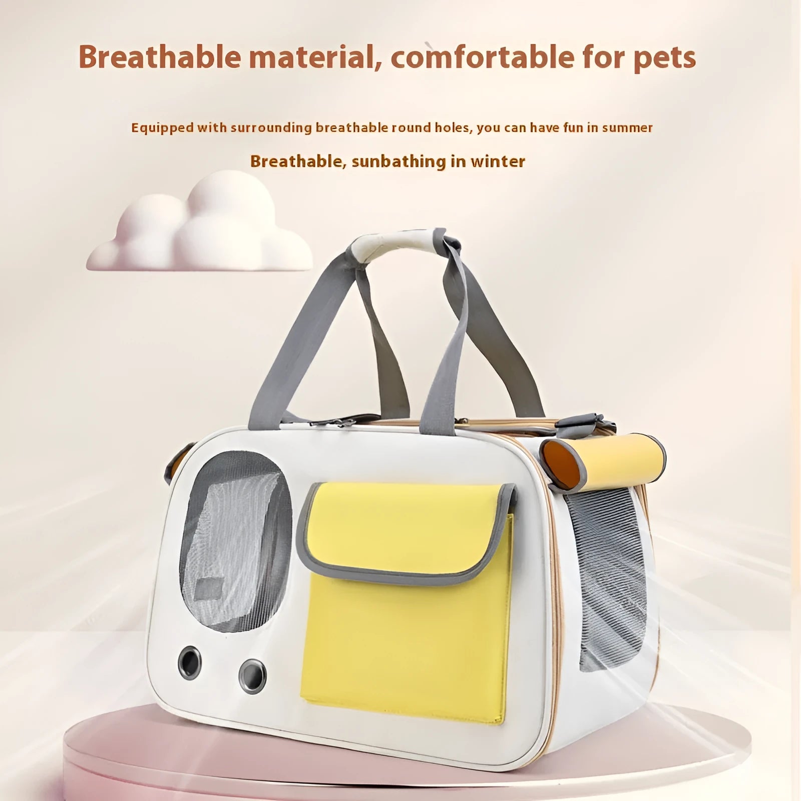 Foldable single shoulder pet carrier bag in canvas, shown in yellow, green and black colour options