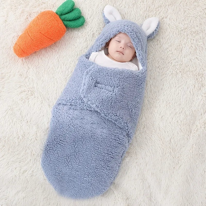 Adjustable baby sleeping bag with fleece swaddle design in unisex colours