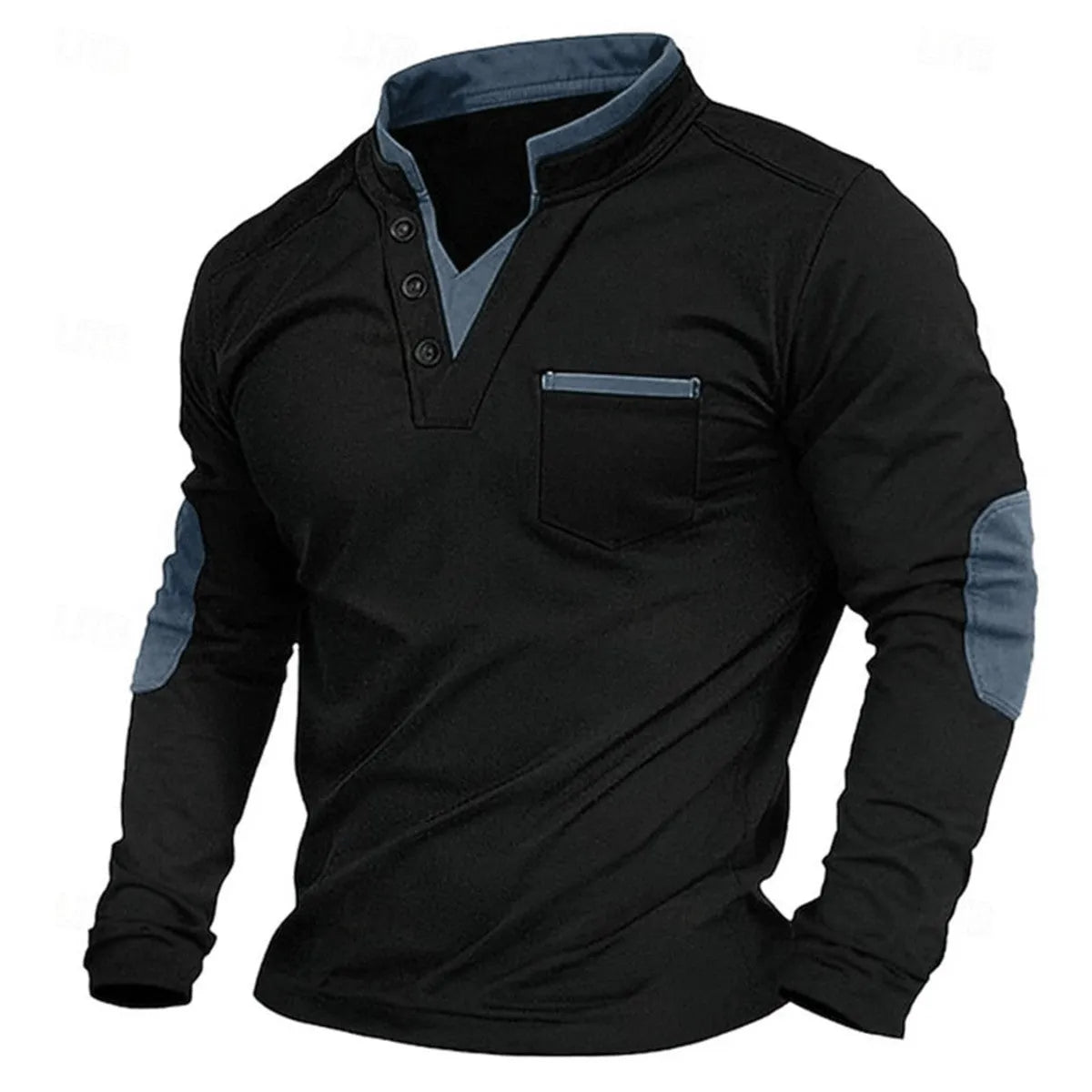 Men's stand collar long-sleeved sweater pullover solid colour polyester blend straight fit
