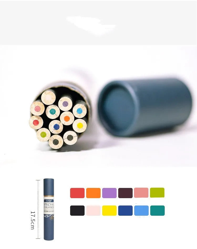 Single water-soluble pottery underglaze colour pencil for decorating ceramic bisque, shown with colour options.