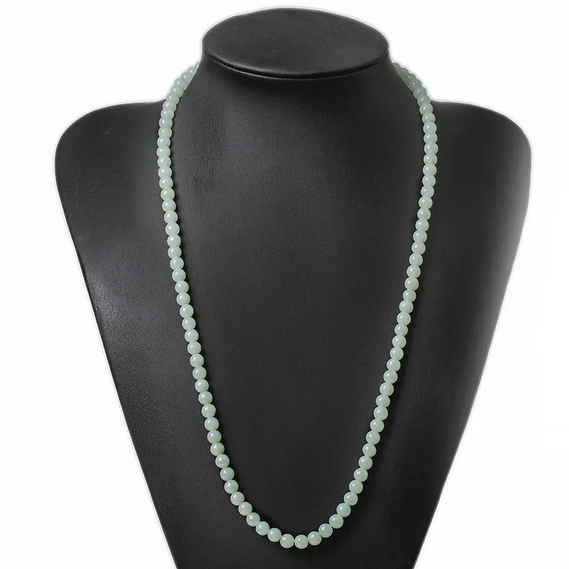 Natural jade bead necklace with round 6.5mm beads on adjustable chain