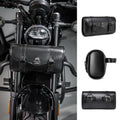 Black punk retro style PU leather motorcycle pannier side bag mounted on a luggage rack.
