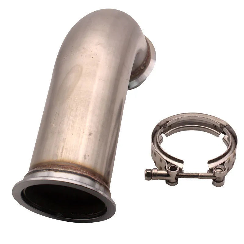 Stainless steel V-clamp short pipe downpipe for appliance connections.