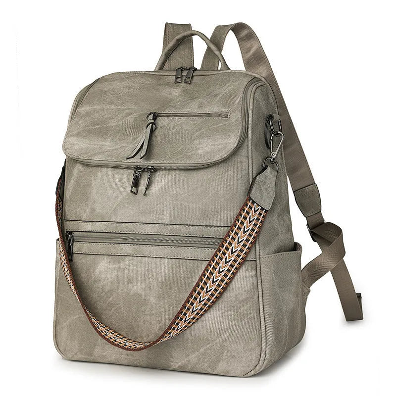 Retro college style PU backpack with curved shoulder straps, shown in one of six available colours.