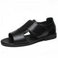 Men's black and brown leather casual sandals with open toe and rubber sole