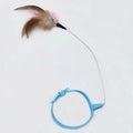 Blue adjustable cat wand toy with silicone feather collar and bell