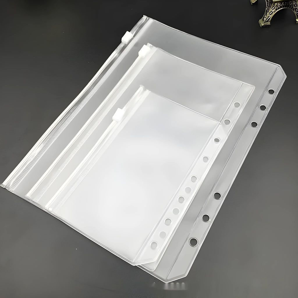 Transparent PVC A5 zipper bag with 6 holes for loose-leaf notebook