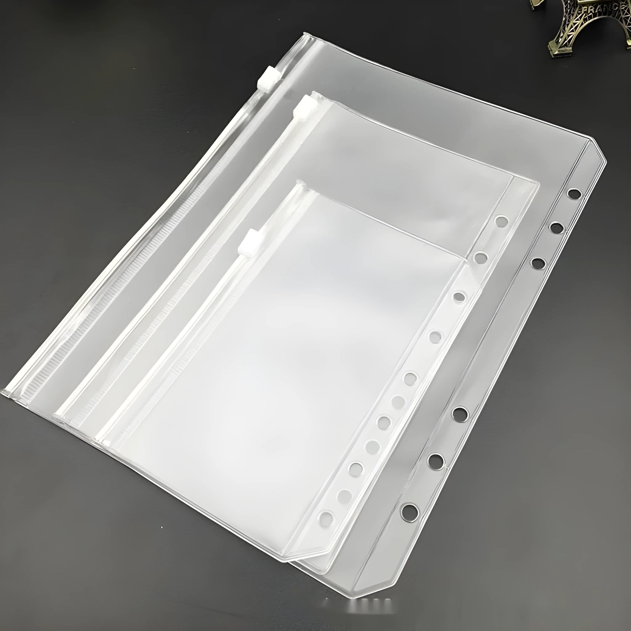 Transparent PVC A5 zipper bag with 6 holes for loose-leaf notebook