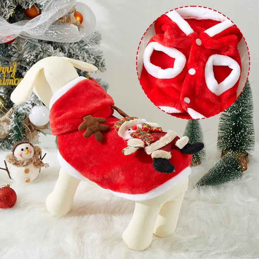 Flannel pet Christmas costume for small cats and dogs, green Santa design, size M, unisex casual style