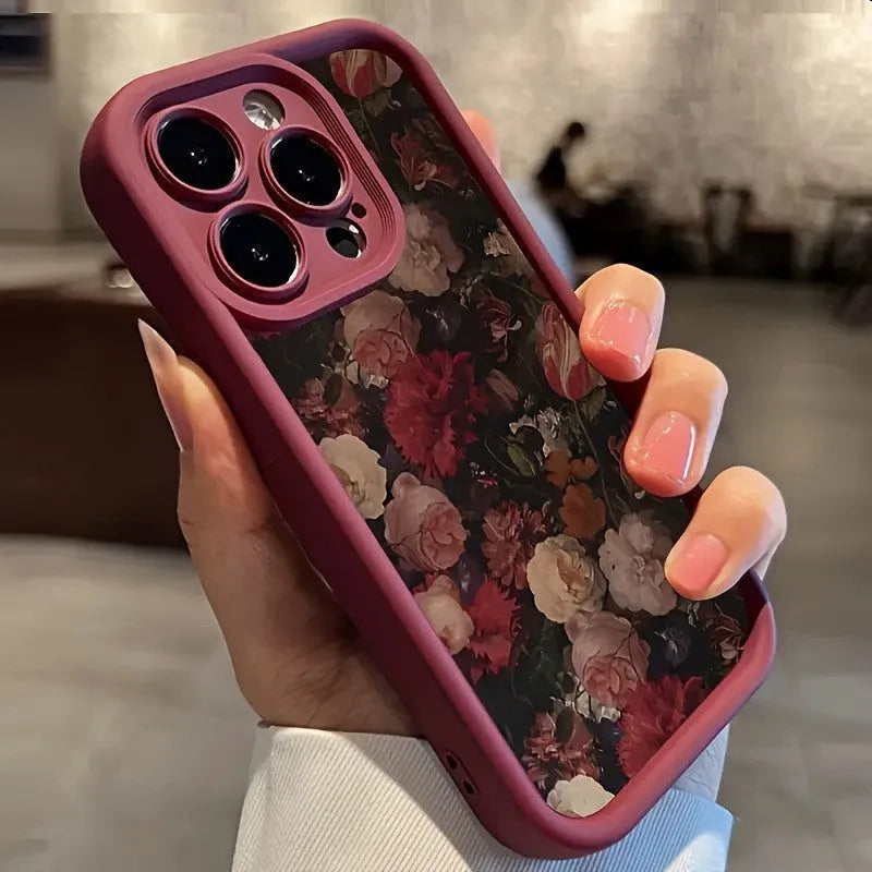 Soft TPU phone case with rose bamboo ladder pattern in wine red for Apple iPhone models