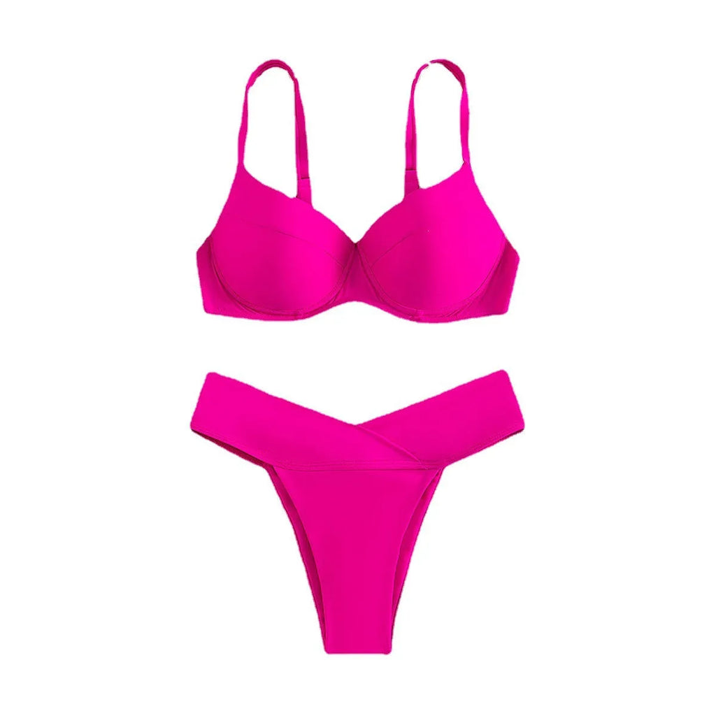 Women's solid colour bikini swimsuit in briefs style for swimming.
