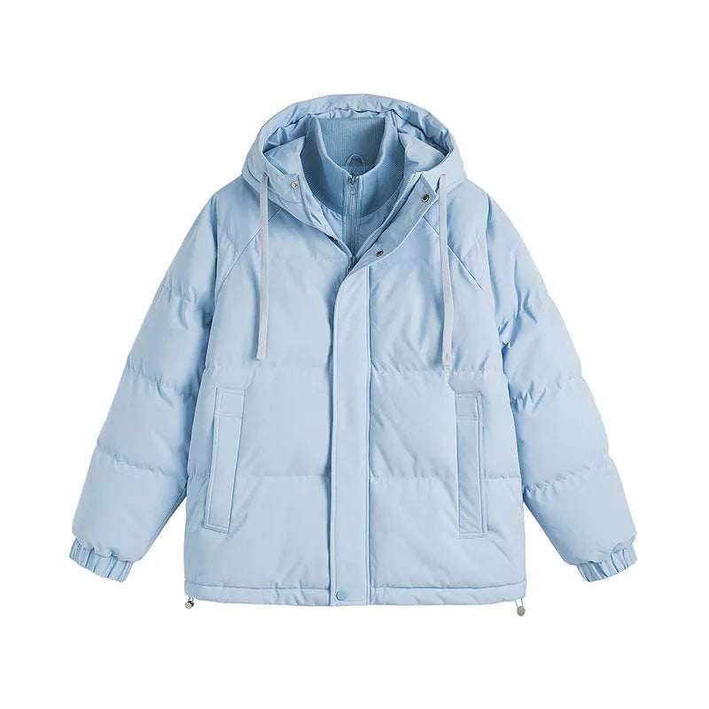 Loose two-piece winter cotton-padded coat in cardigan style with side seam pockets